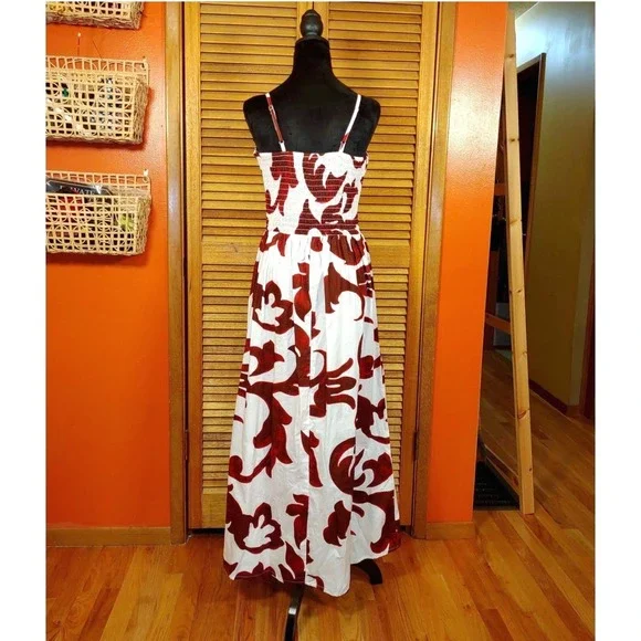 Cassee's Maxi Dress Women Lrg. (L) White Burgundy NWT Cotton Scroll Print BU8440 - Picture 5 of 12